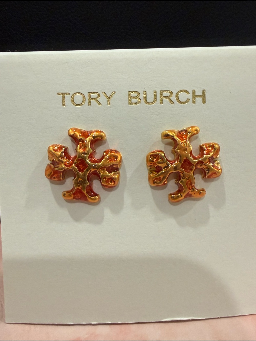 Tory Burch | Orange & Gold Logo Stud Earrings | Small